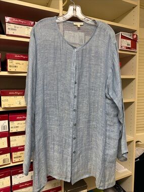 Eileen Fisher Light Blue Button-Front Women's Linen Shirt